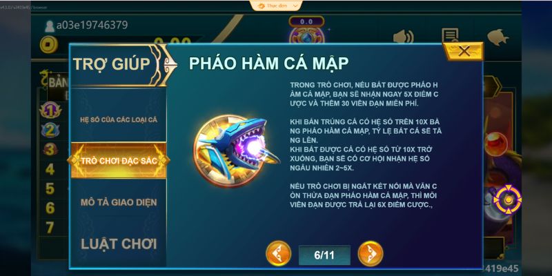 Ngũ Long Bắn Cá – Siêu phẩm săn rồng đổi thưởng cực khủng 3 Chức năng vũ khí Pháo Hàm Cá Mập trong game Ngũ Long Bắn Cá